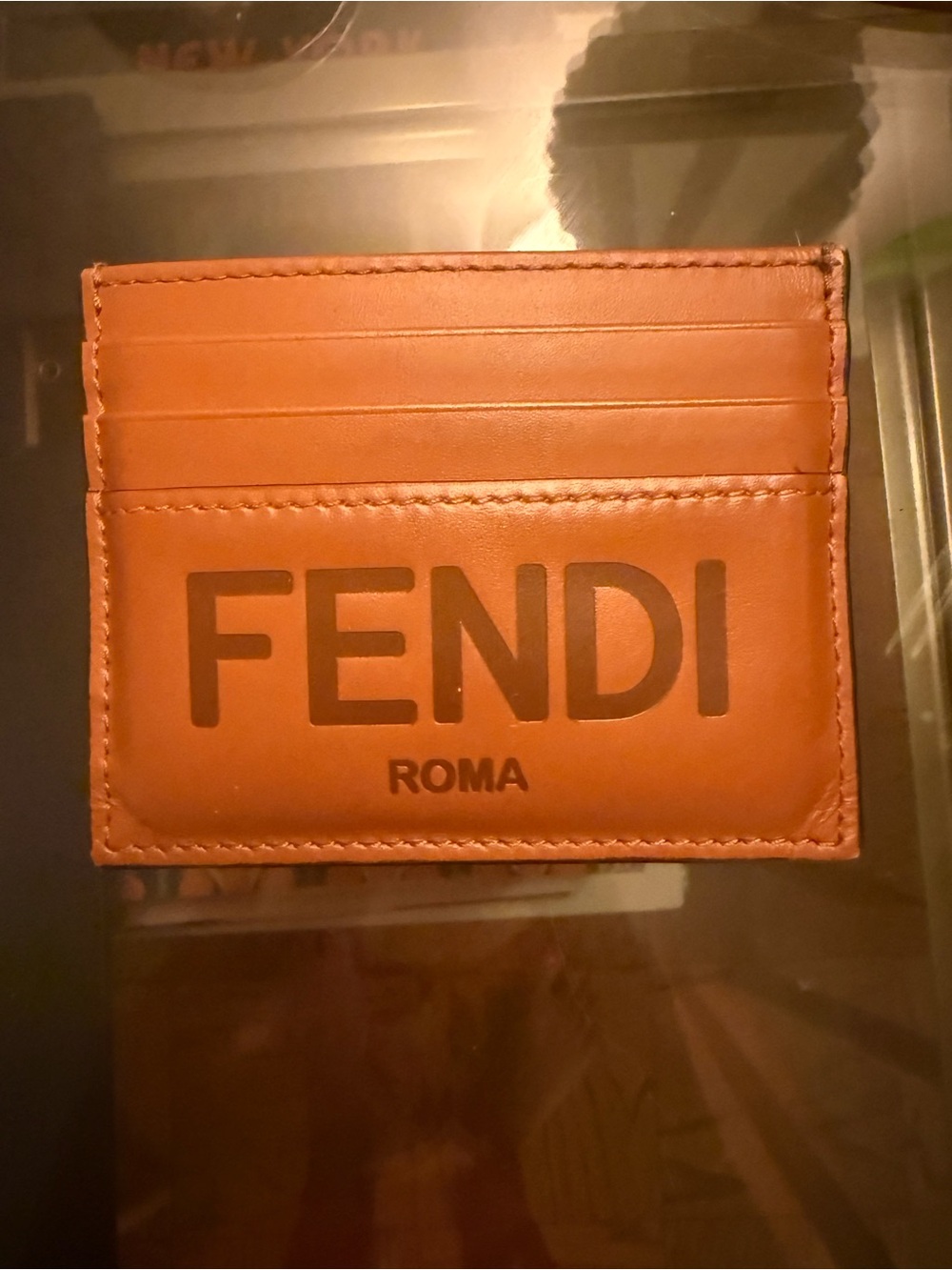 Fendi Roma Tan Leather Card Case with Logo